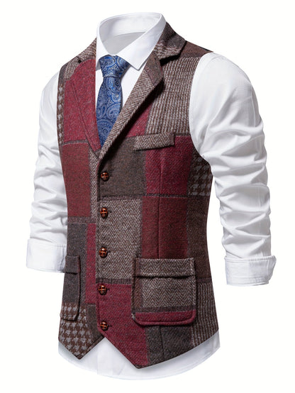 Leo | Patchwork Tweed Waistcoat with Herringbone Pattern