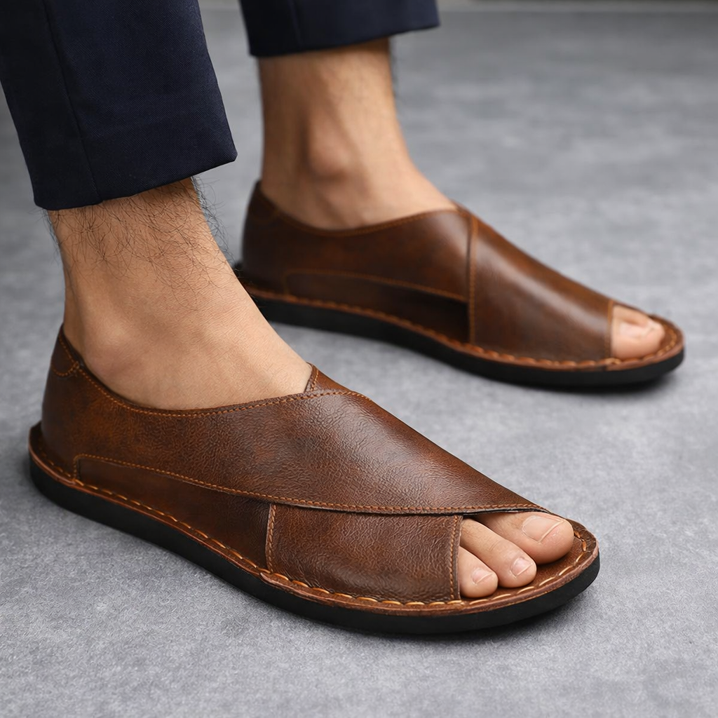 Artisan Crossover Leather Slide Sandal