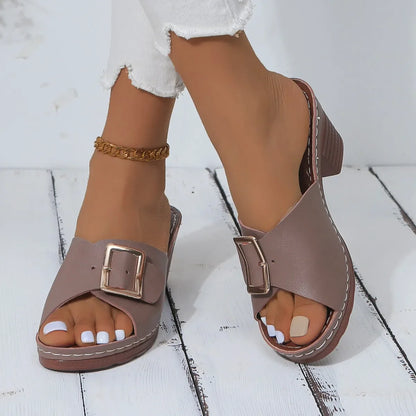 Evelyn Buckle Block Heels