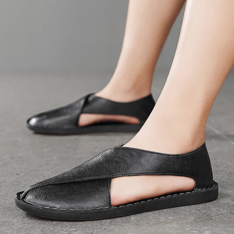 Artisan Crossover Leather Slide Sandal