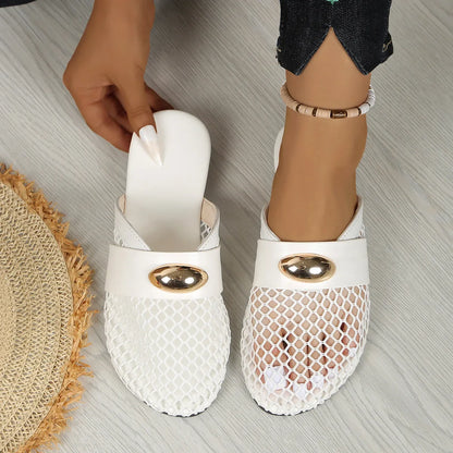 Golden Charm Fishnet Slides