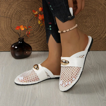 Golden Charm Fishnet Slides