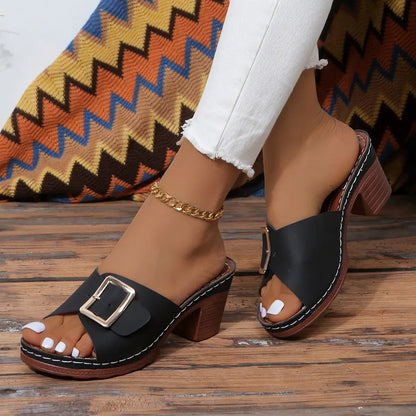 Evelyn Buckle Block Heels