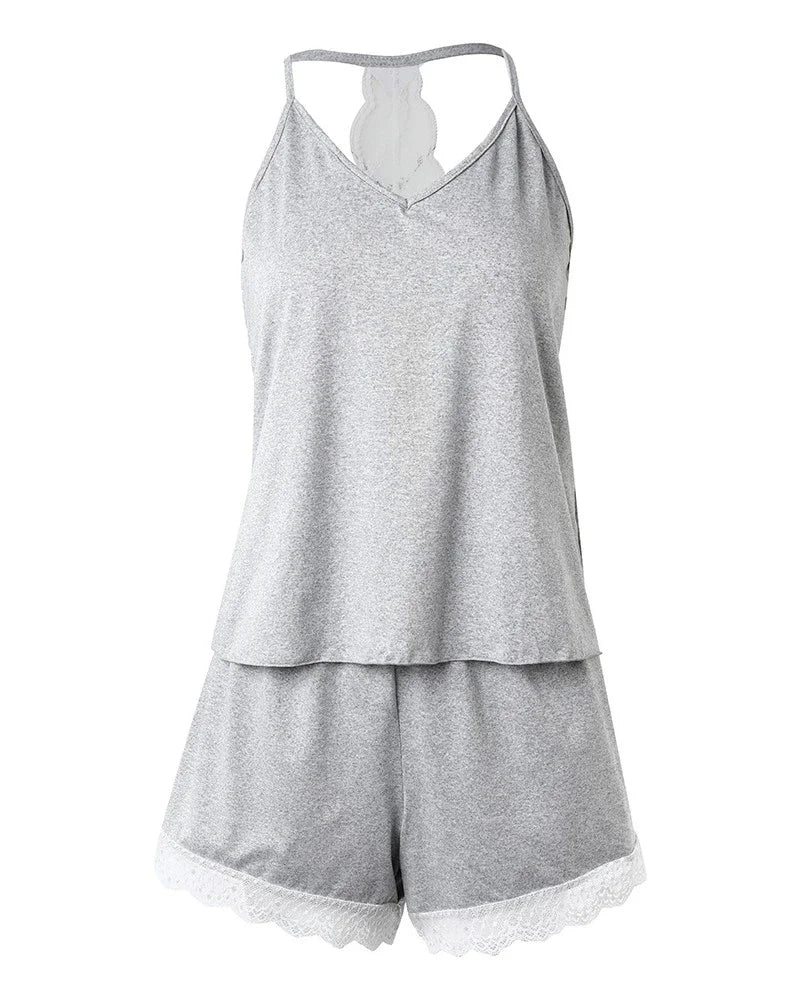 Satin & Lace Cami Short Set