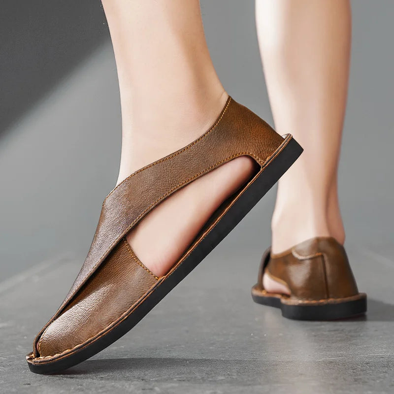 Artisan Crossover Leather Slide Sandal