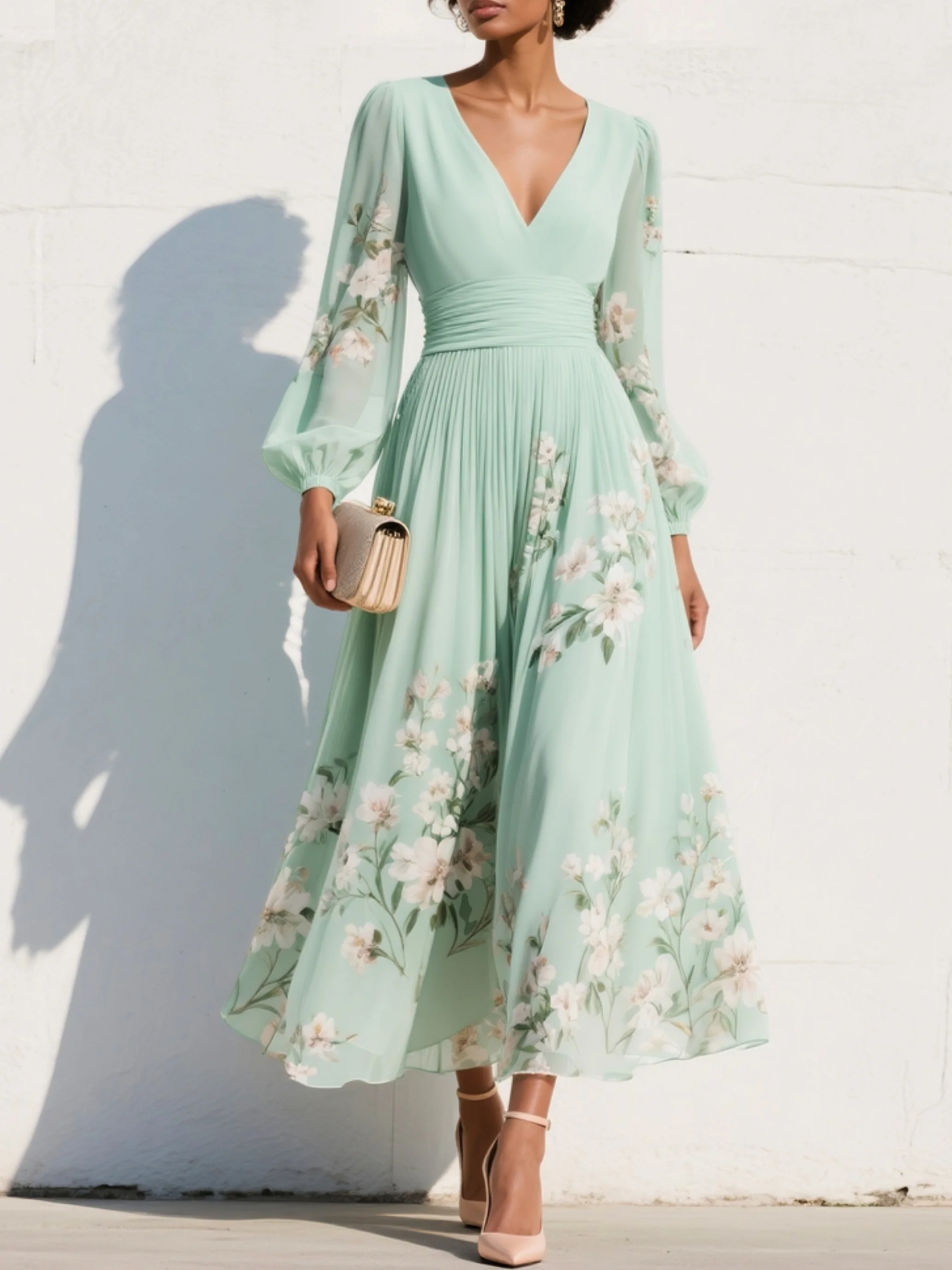 Odelia – Floral Midi Dress with Flowing Silhouette