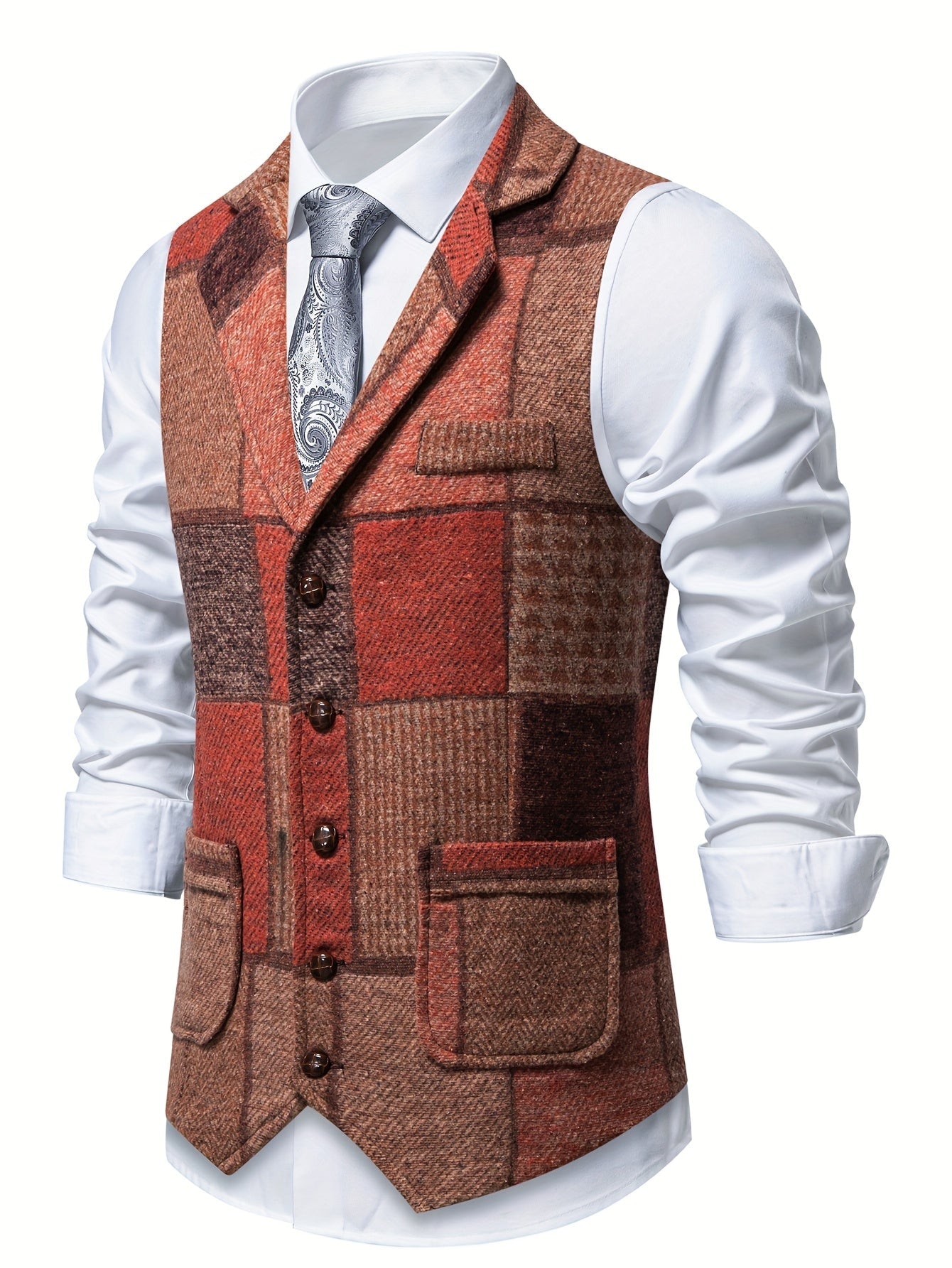 Leo | Patchwork Tweed Waistcoat with Herringbone Pattern