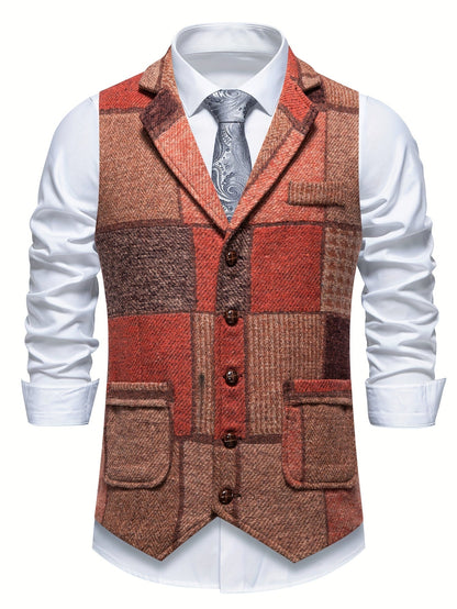 Leo | Patchwork Tweed Waistcoat with Herringbone Pattern