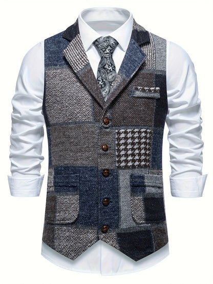 Leo | Patchwork Tweed Waistcoat with Herringbone Pattern