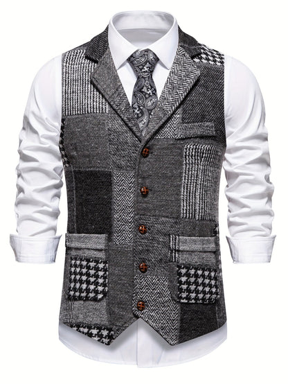 Leo | Patchwork Tweed Waistcoat with Herringbone Pattern